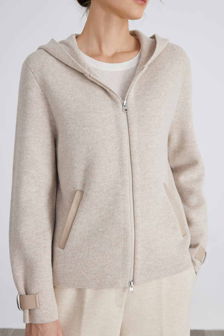 Merino Yünü Örgü Kapüşonlu Ceket