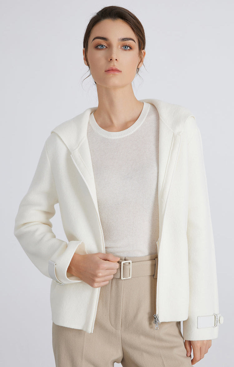 Merino Yünü Örgü Kapüşonlu Ceket