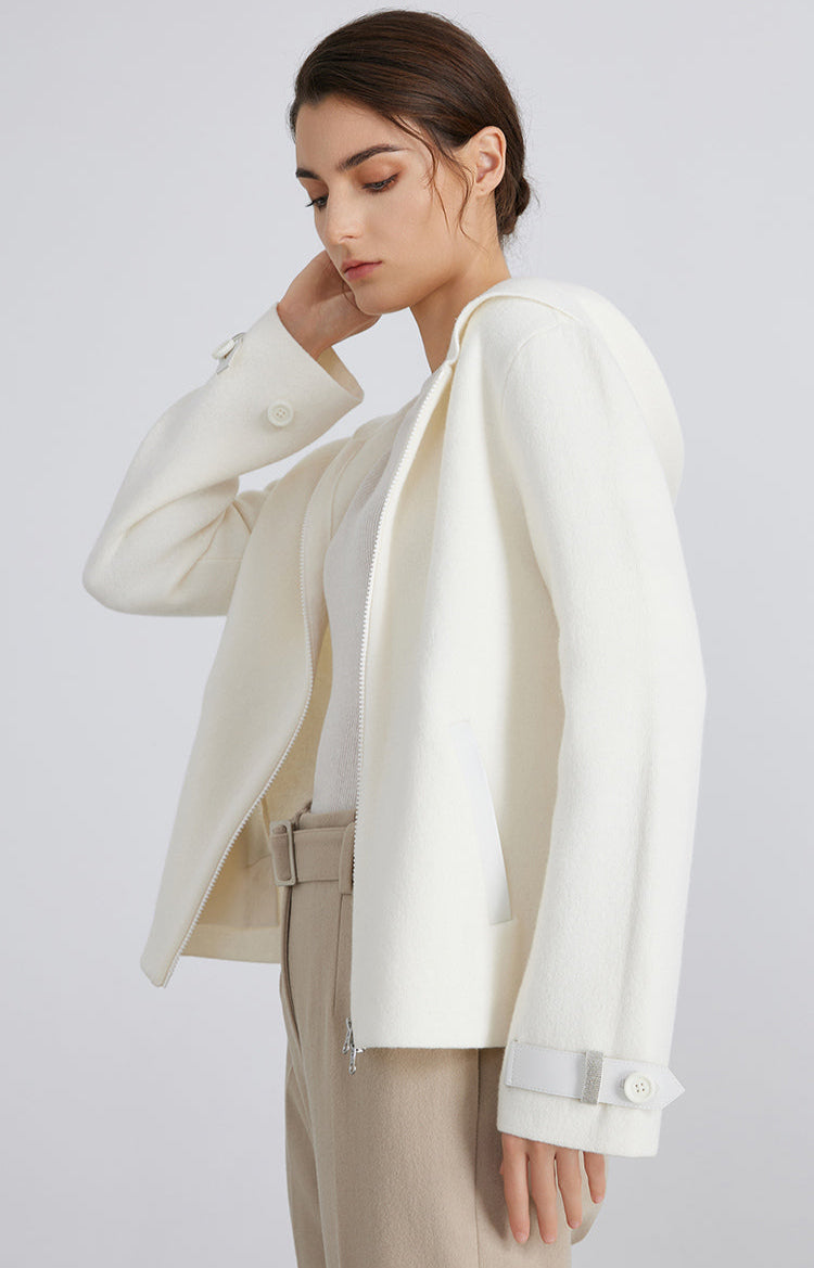 Merino Yünü Örgü Kapüşonlu Ceket