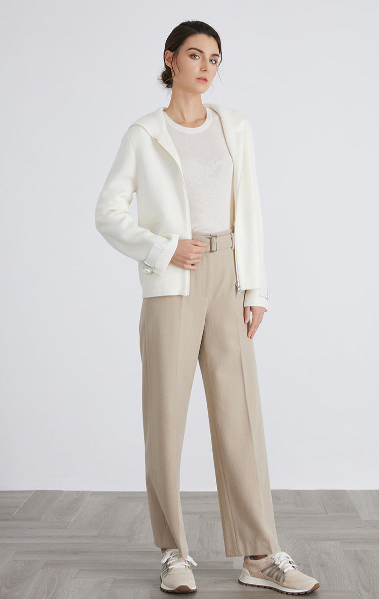 Merino Yünü Örgü Kapüşonlu Ceket