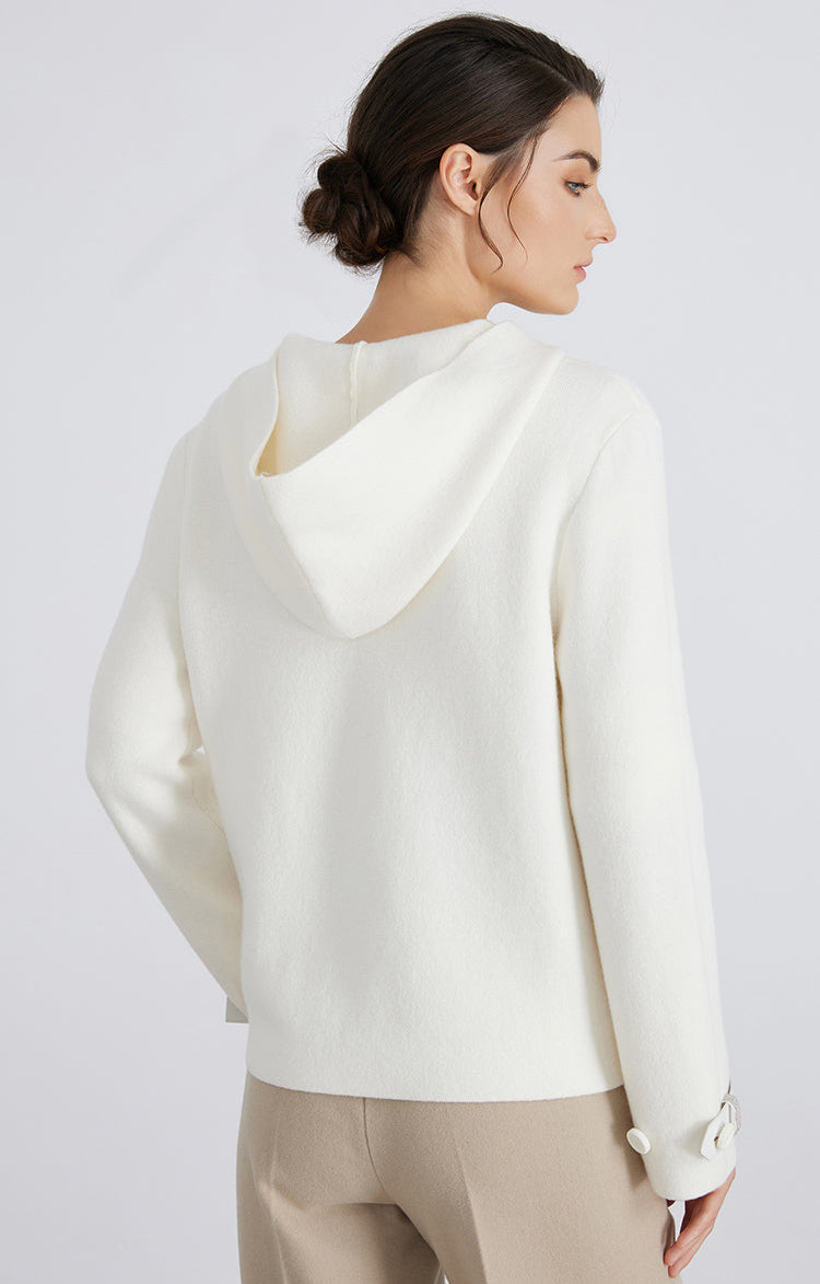 Merino Yünü Örgü Kapüşonlu Ceket