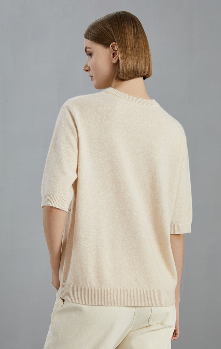 Saf Kaşmir İşlemeli Kazak