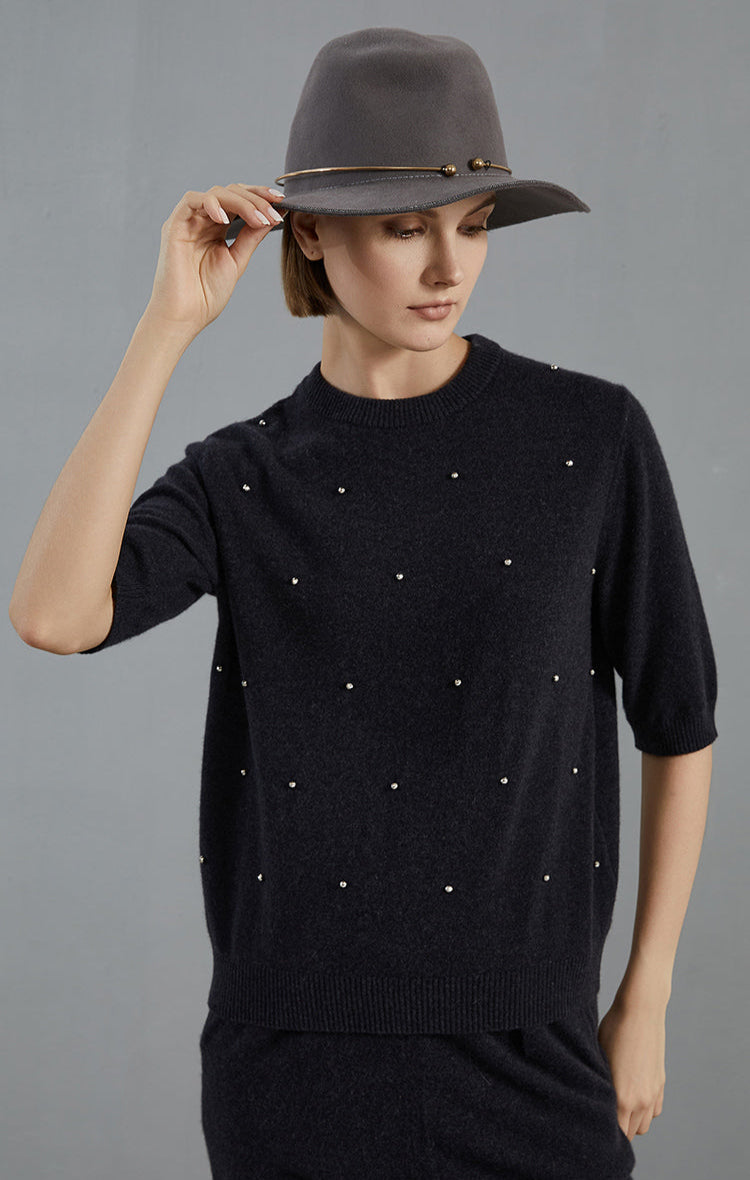 Saf Kaşmir İşlemeli Kazak