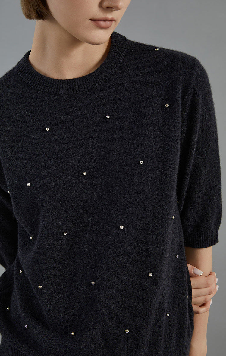 Saf Kaşmir İşlemeli Kazak