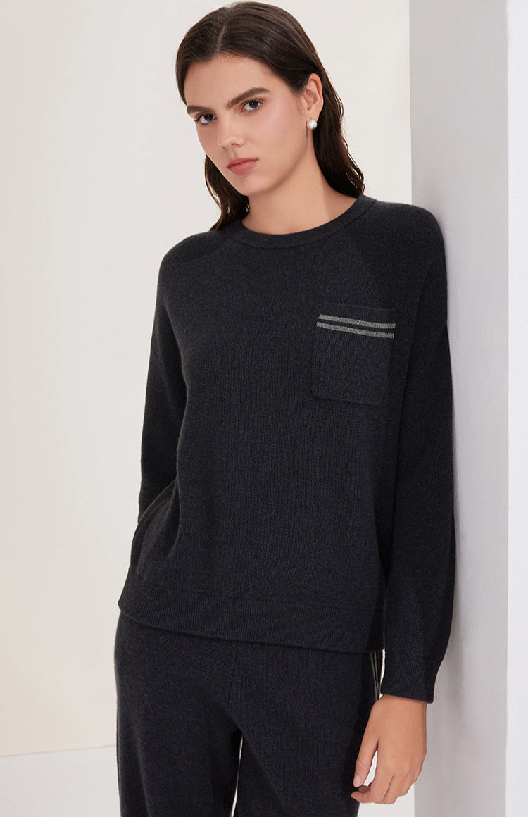 Merino Yünü Cepli Örgü Kazak