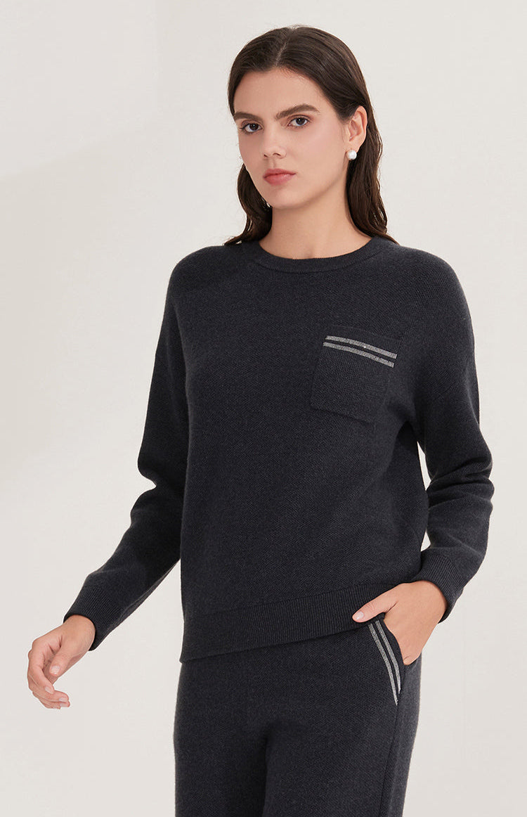 Merino Yünü Cepli Örgü Kazak