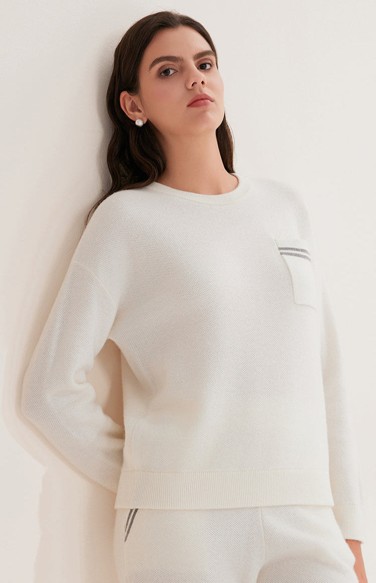 Merino Yünü Cepli Örgü Kazak