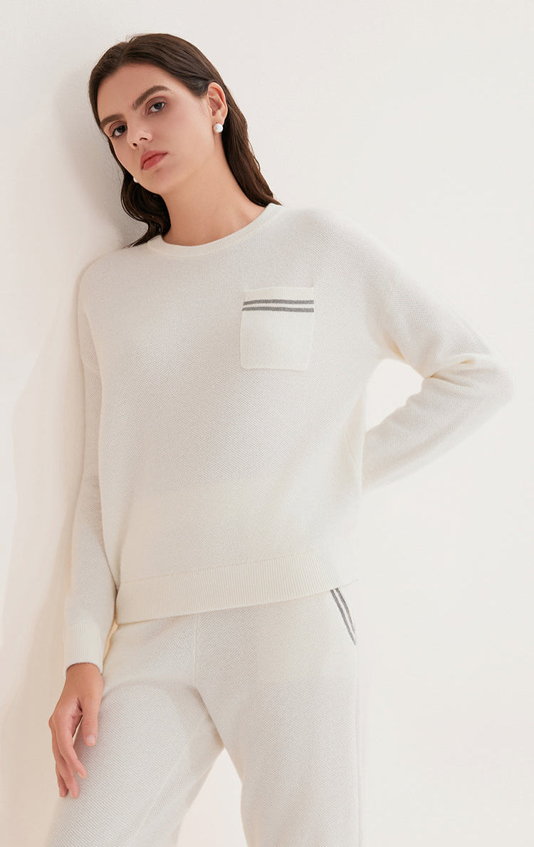 Merino Yünü Cepli Örgü Kazak