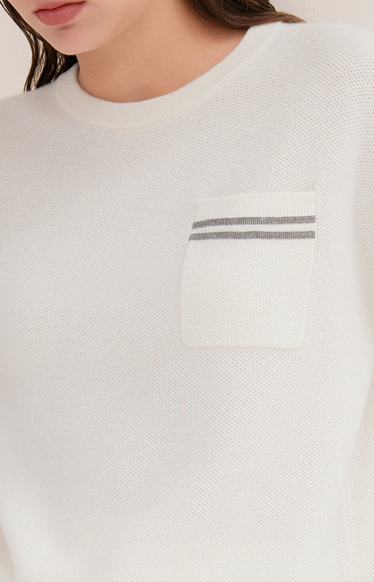 Merino Yünü Cepli Örgü Kazak