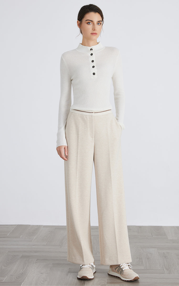 Saf Kaşmir Düğmeli Yaka Kazak