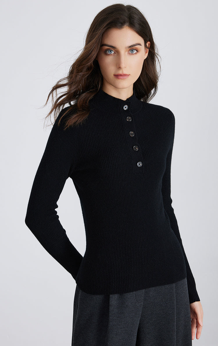 Saf Kaşmir Düğmeli Yaka Kazak