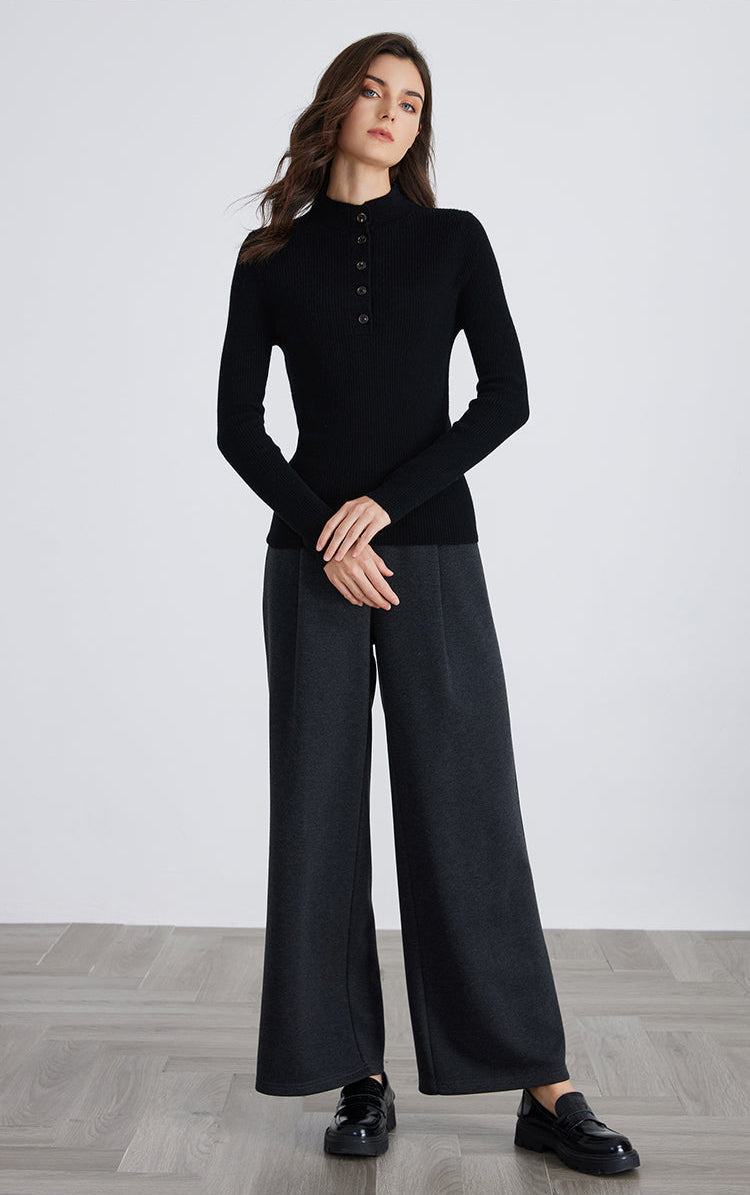 Saf Kaşmir Düğmeli Yaka Kazak