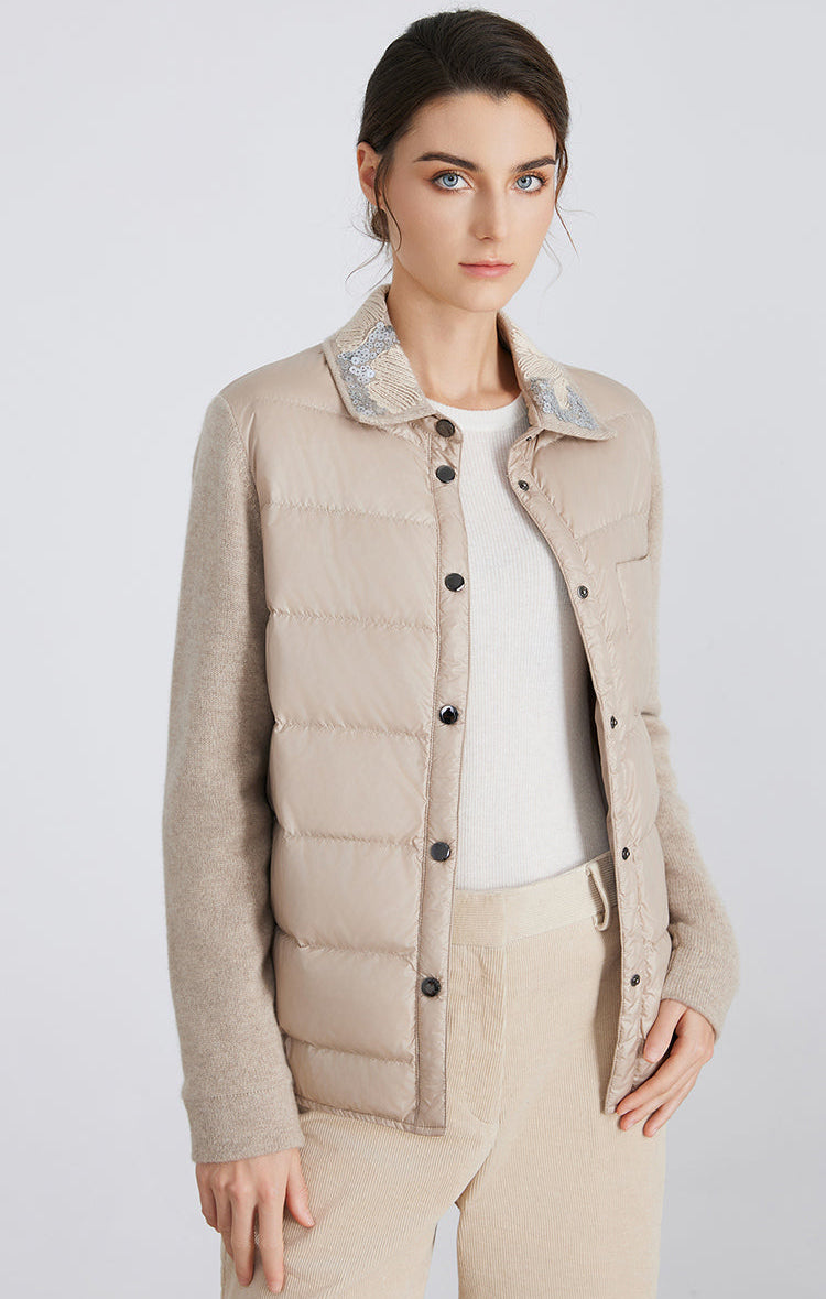 İpek & Yün Dolgulu Pul İşlemeli Mont