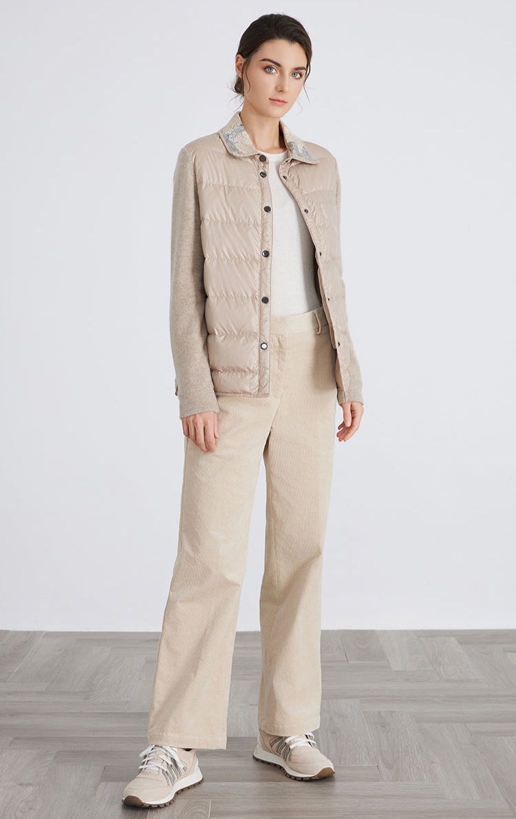 İpek & Yün Dolgulu Pul İşlemeli Mont