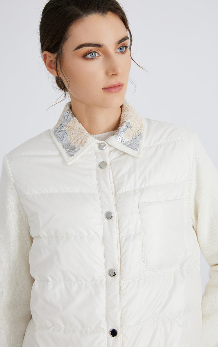 İpek & Yün Dolgulu Pul İşlemeli Mont