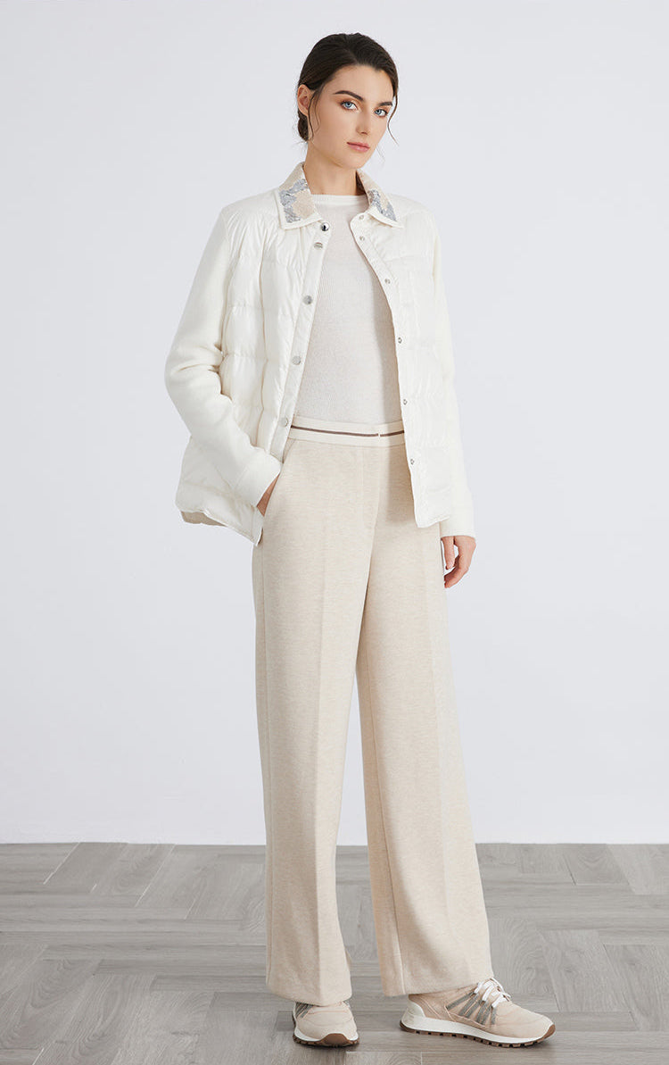 İpek & Yün Dolgulu Pul İşlemeli Mont