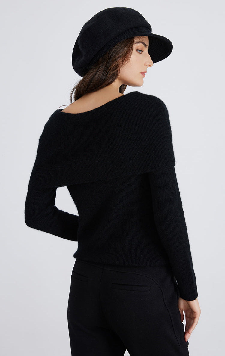 Saf Kaşmir Kayışlı Omuz Dekolteli Kazak