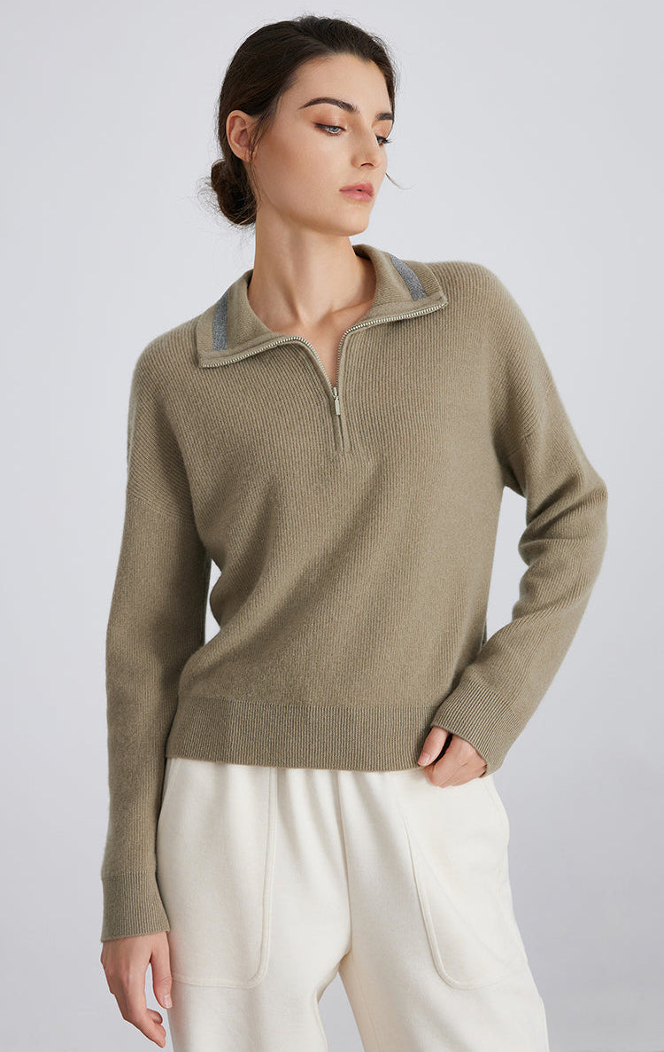 Saf Kaşmir Polo Yaka Örme Kazak