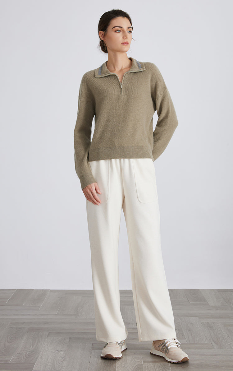 Saf Kaşmir Polo Yaka Örme Kazak