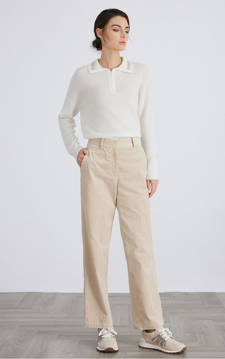 Saf Kaşmir Polo Yaka Örme Kazak