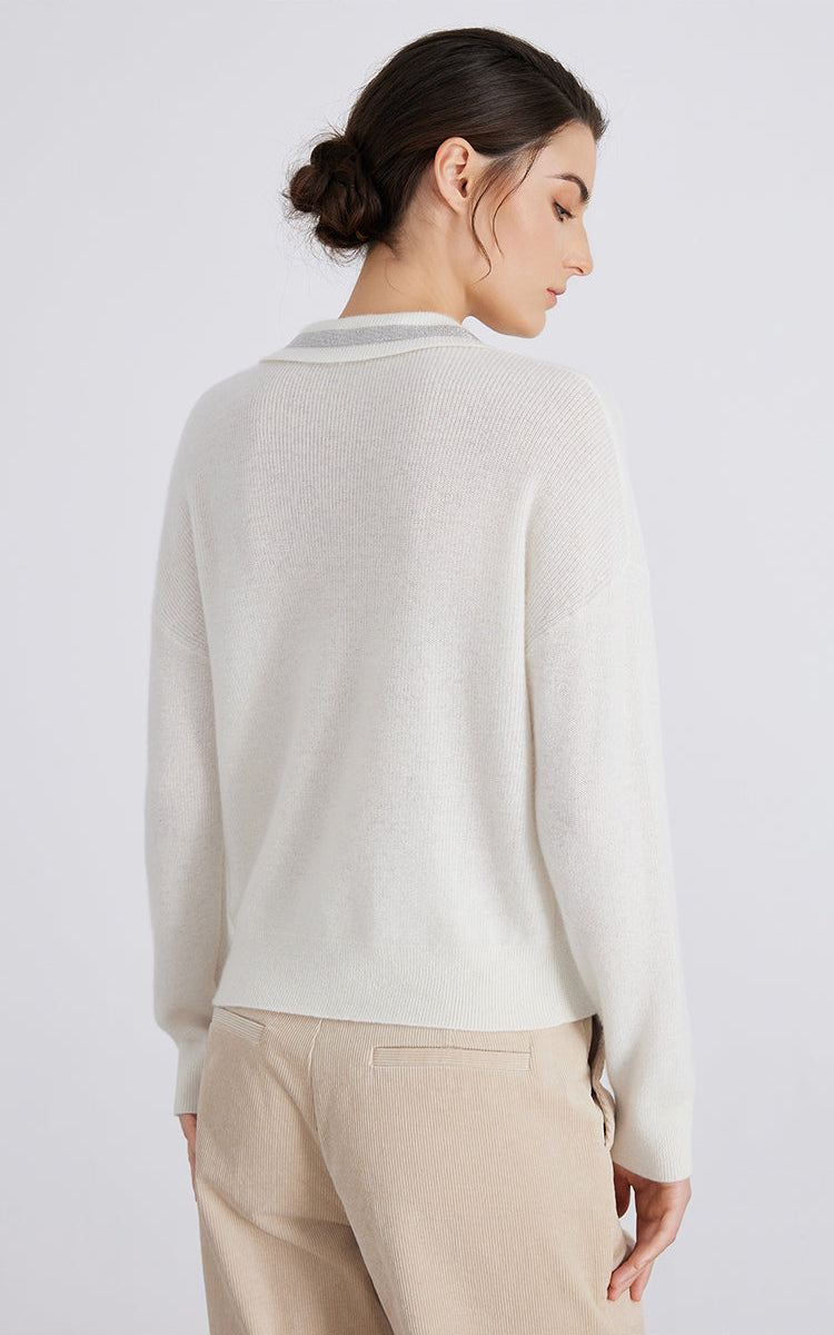 Saf Kaşmir Polo Yaka Örme Kazak