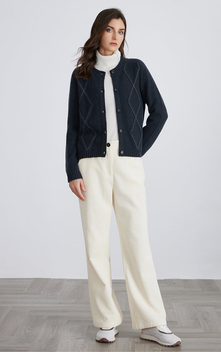 Merino Yünü Kareli Örgü Hırka