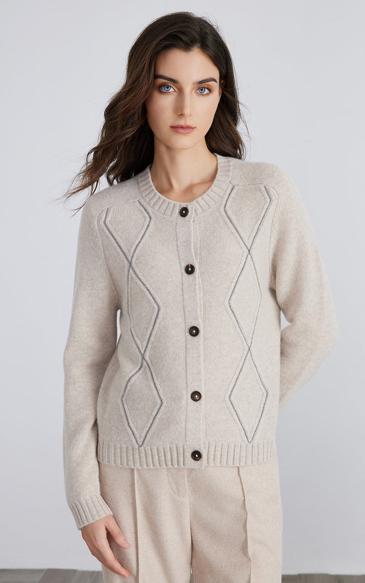 Merino Yünü Kareli Örgü Hırka