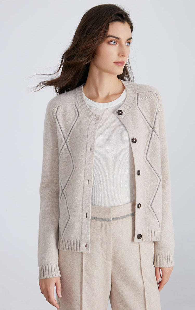 Merino Yünü Kareli Örgü Hırka