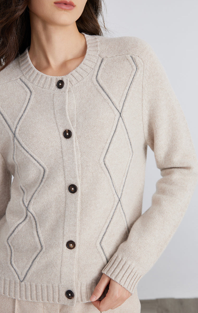 Merino Yünü Kareli Örgü Hırka