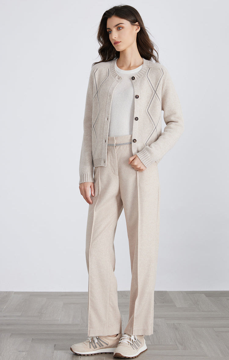 Merino Yünü Kareli Örgü Hırka