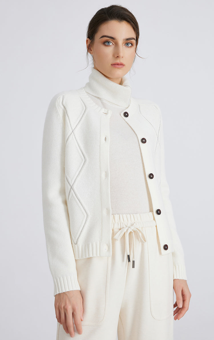 Merino Yünü Kareli Örgü Hırka