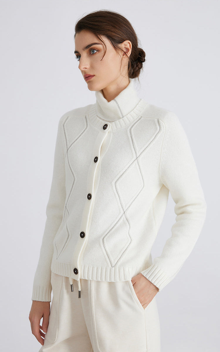 Merino Yünü Kareli Örgü Hırka