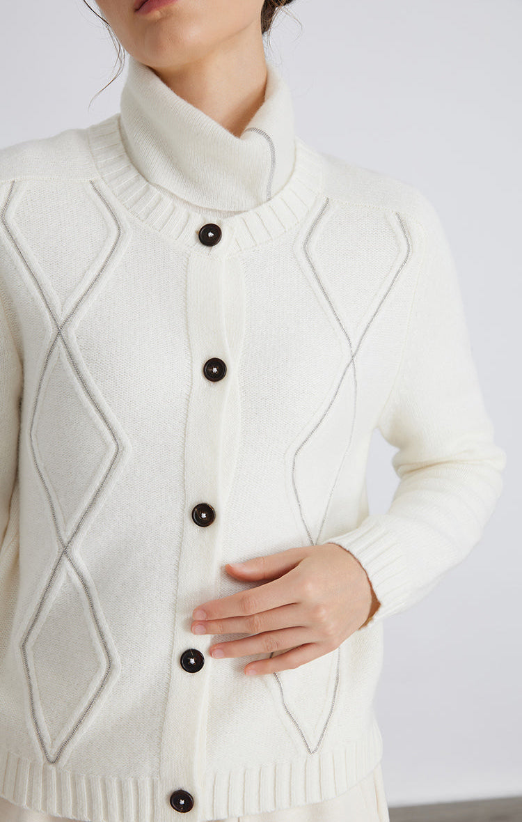 Merino Yünü Kareli Örgü Hırka