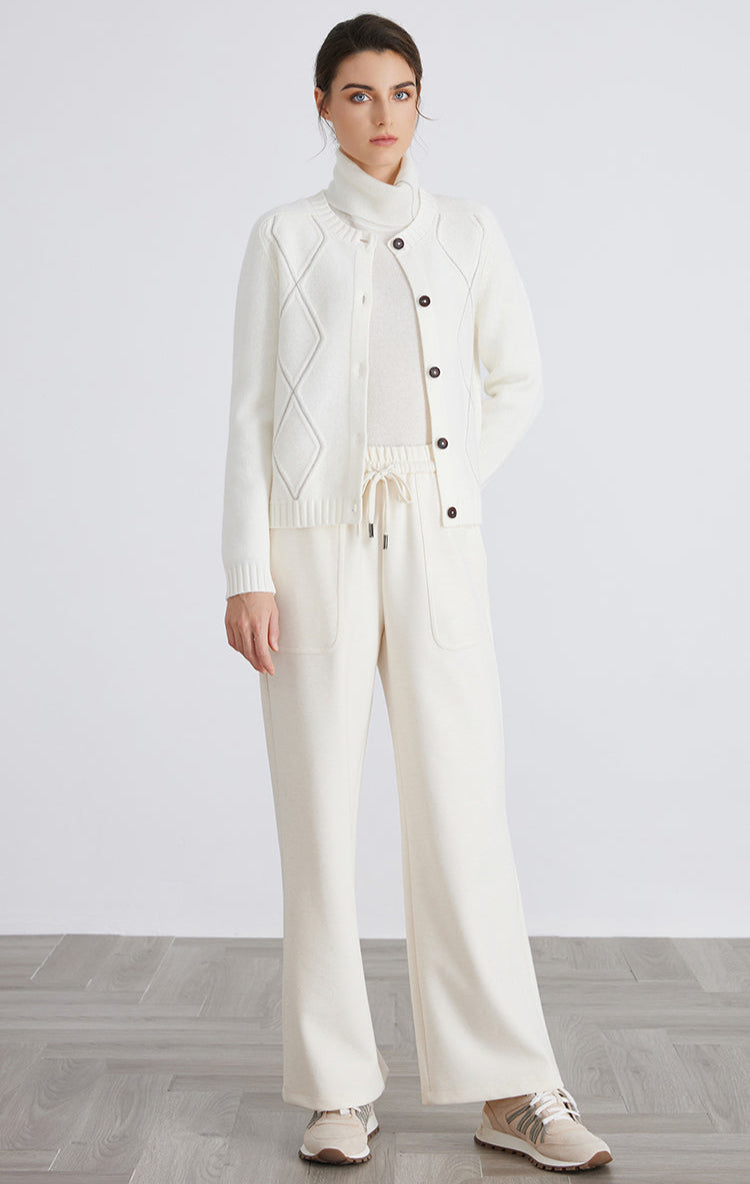 Merino Yünü Kareli Örgü Hırka