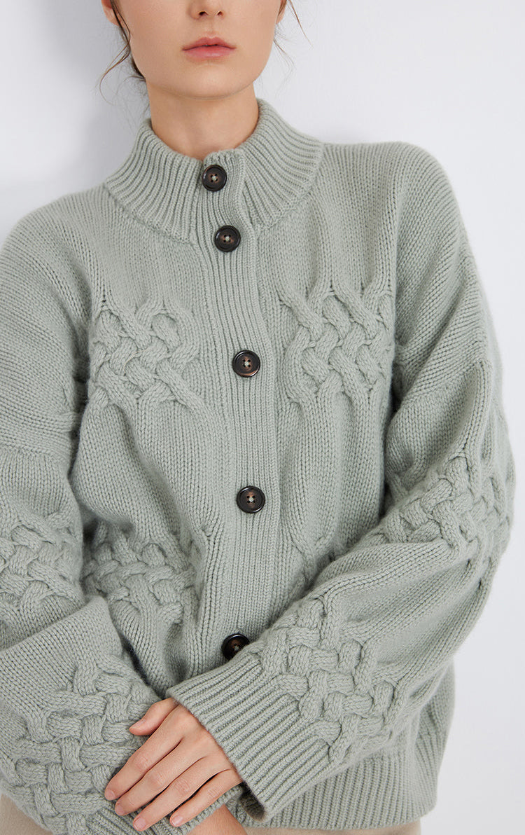 Merino Yünü Düğmeli Kadife Hırka