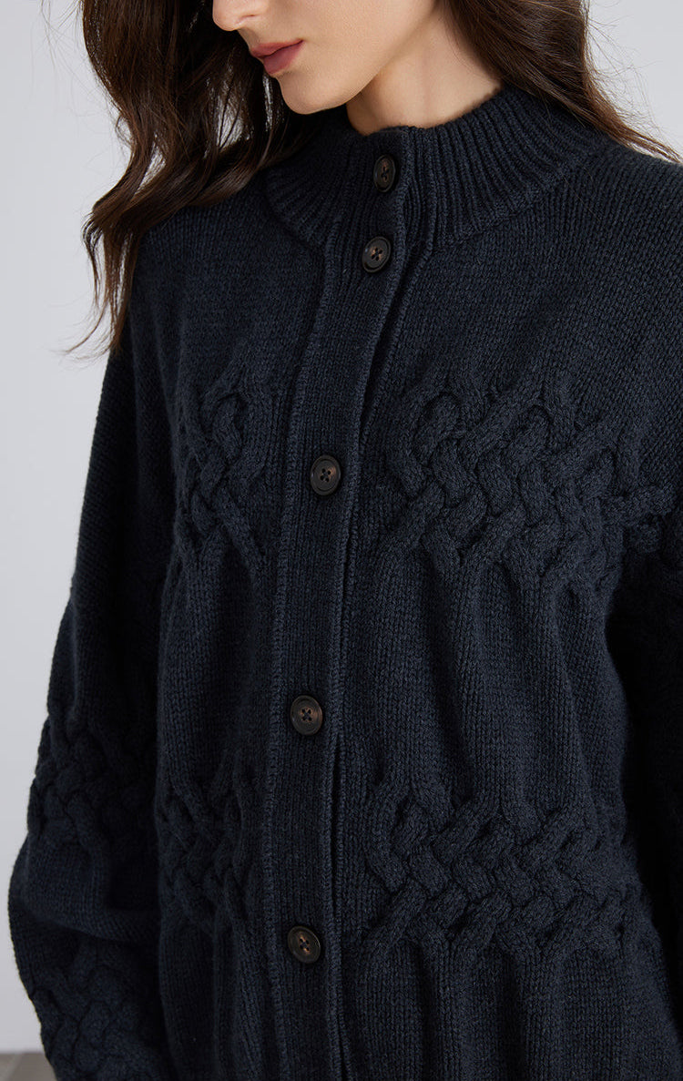 Merino Yünü Düğmeli Kadife Hırka