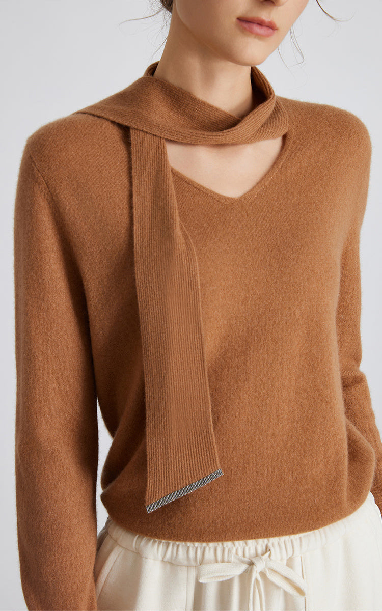 Saf Kaşmir Atkı Yaka Kazak