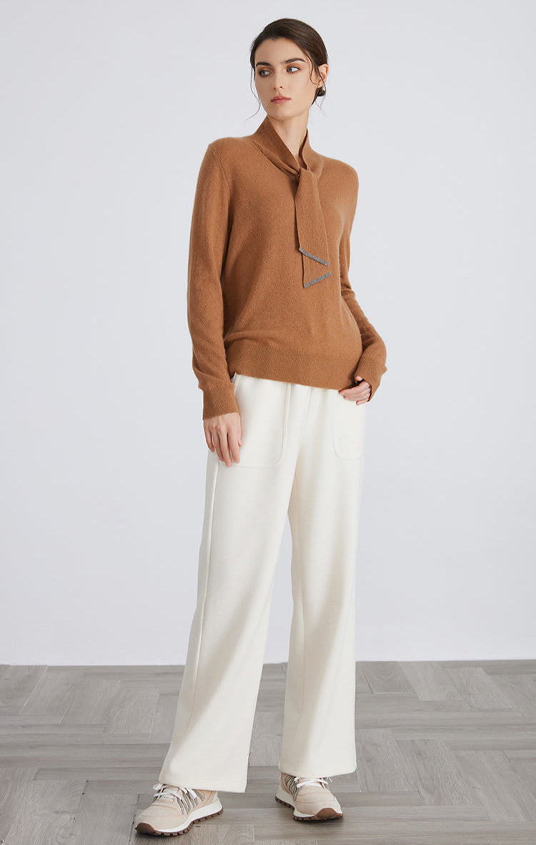 Saf Kaşmir Atkı Yaka Kazak