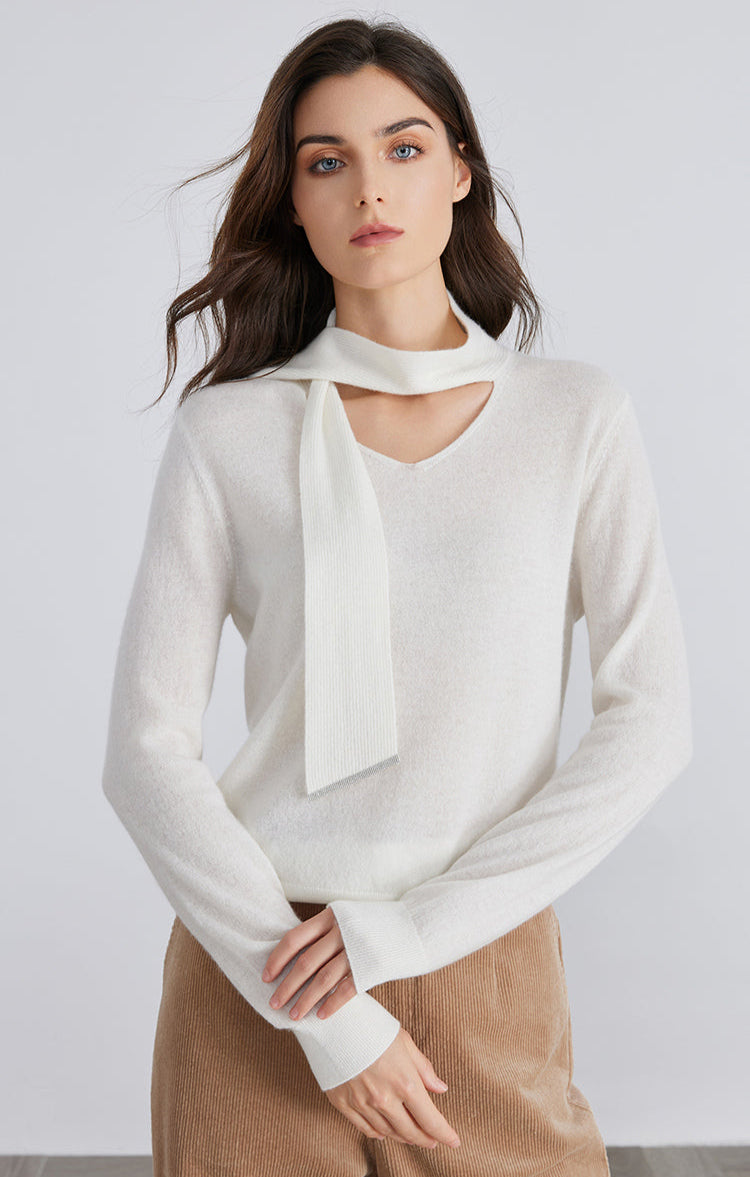 Saf Kaşmir Atkı Yaka Kazak