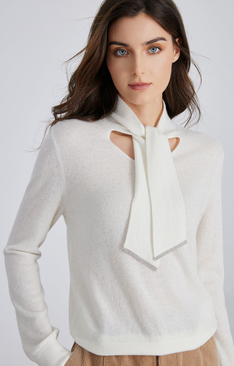 Saf Kaşmir Atkı Yaka Kazak