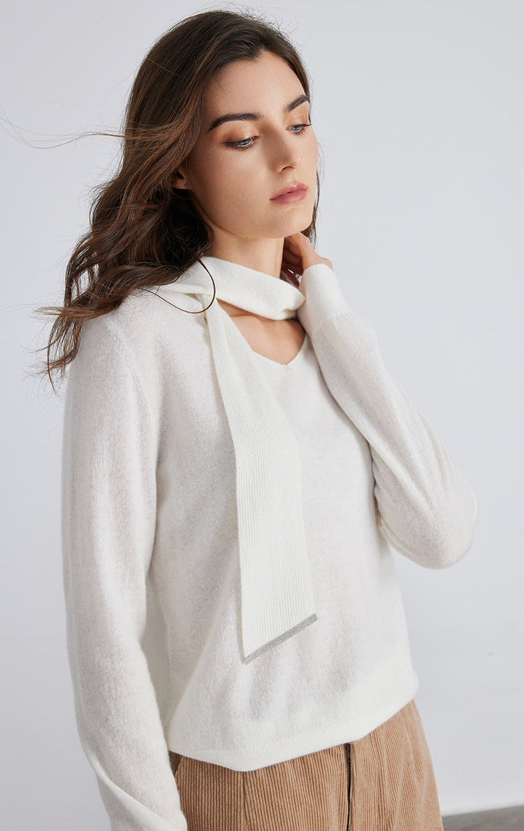 Saf Kaşmir Atkı Yaka Kazak