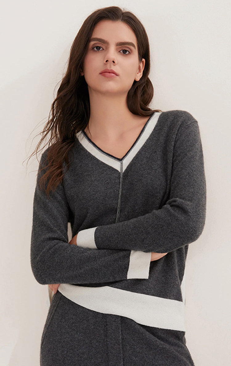 Saf Kaşmir V Yaka Triko Üst