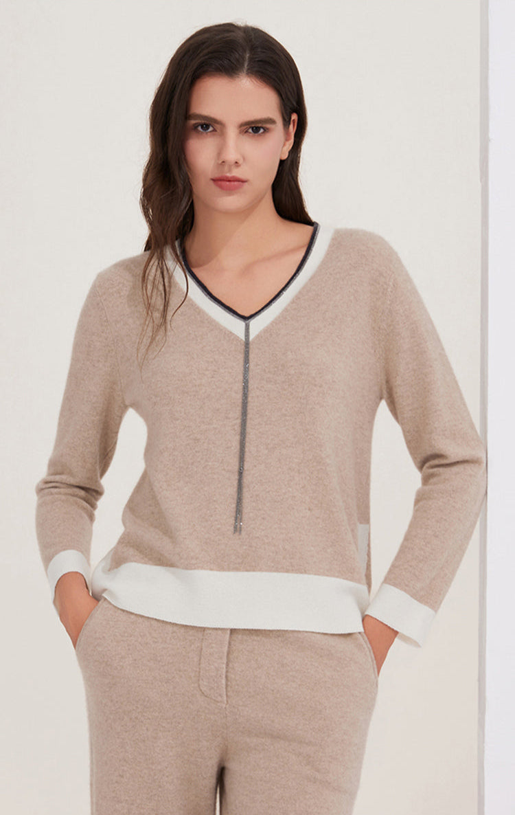 Saf Kaşmir V Yaka Triko Üst