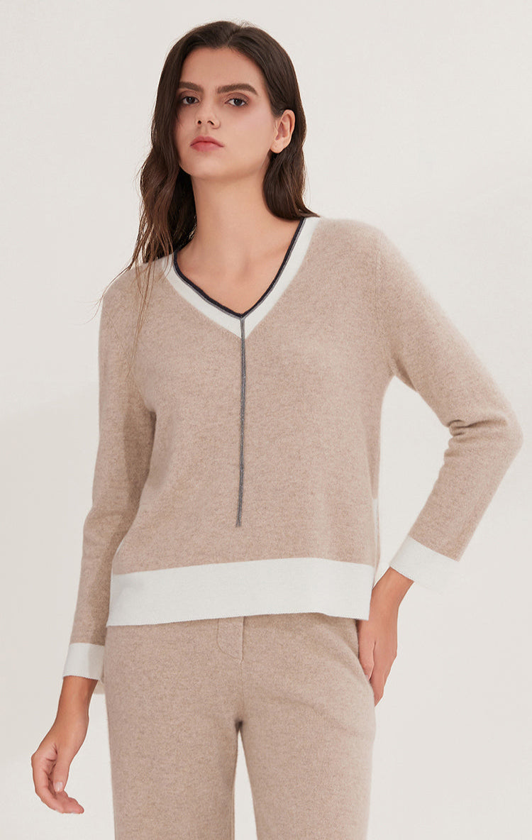 Saf Kaşmir V Yaka Triko Üst