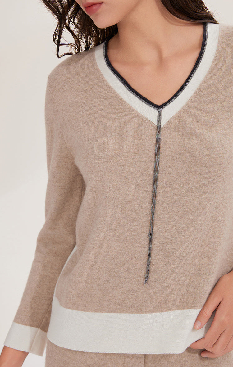 Saf Kaşmir V Yaka Triko Üst