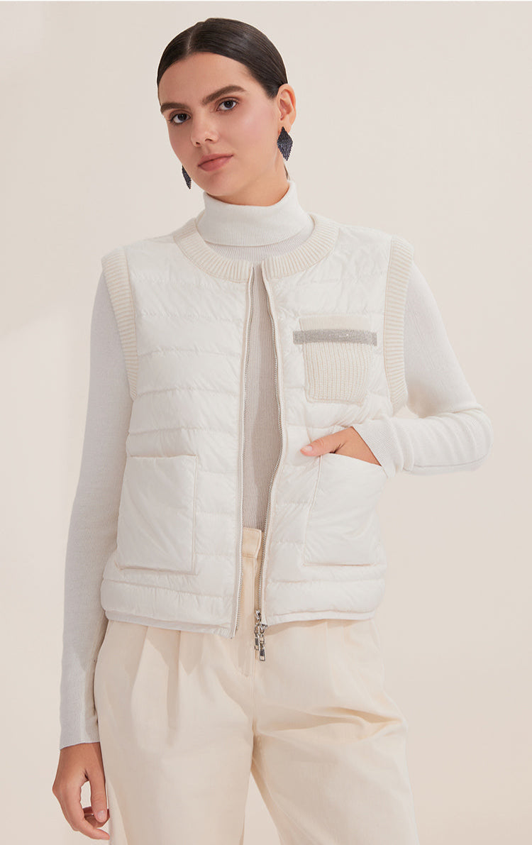 Saf Kaşmir Düğmeli Kolsuz Şişme Yelek