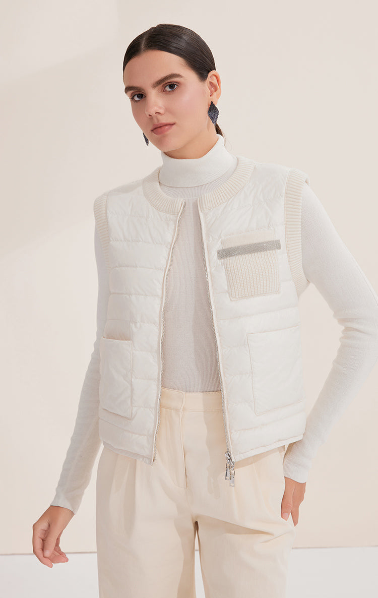 Saf Kaşmir Düğmeli Kolsuz Şişme Yelek