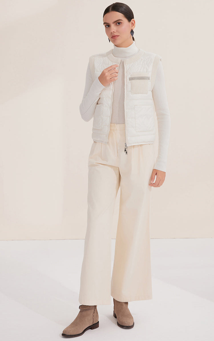 Saf Kaşmir Düğmeli Kolsuz Şişme Yelek