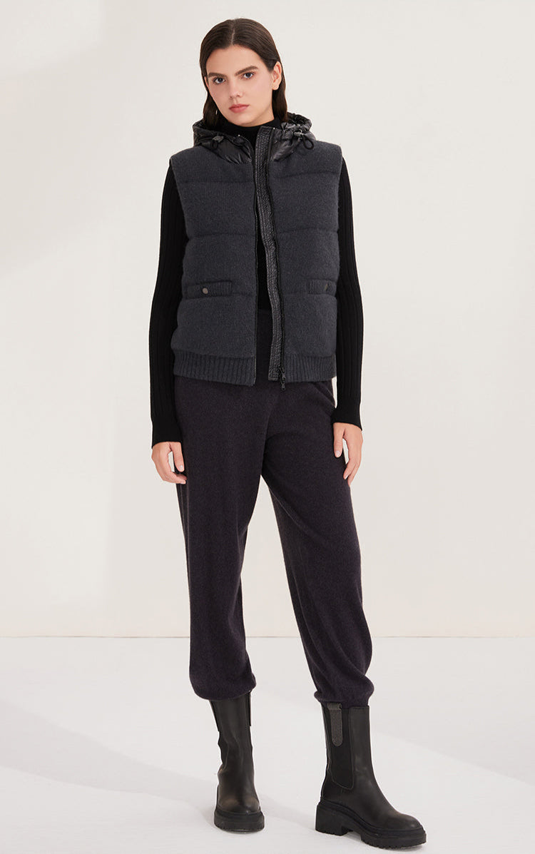 Saf Yün Kapüşonlu Yelek