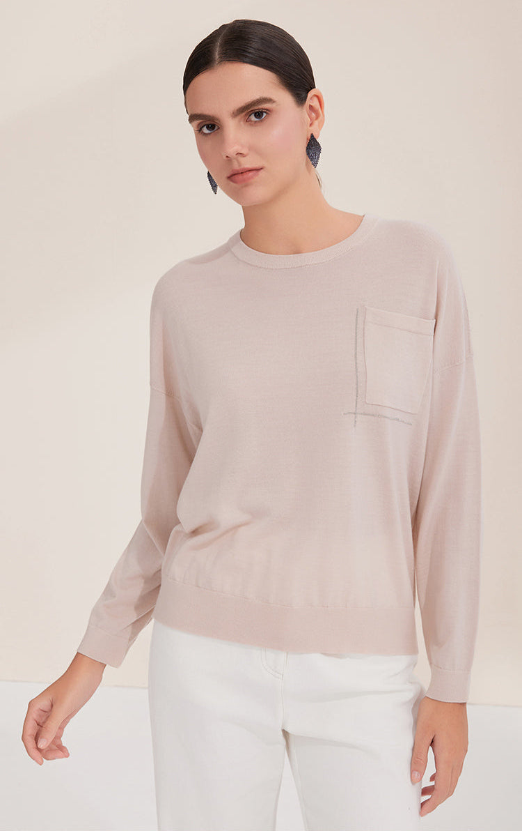 Merino Yünü İnce Dokulu Cepli Kazak